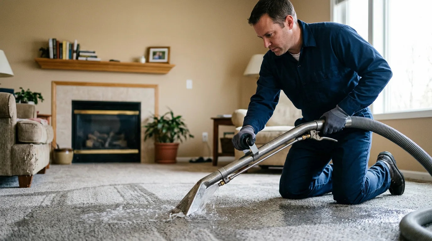 Water damage restoration technician working near Mahomet, IL